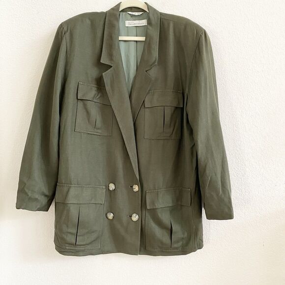 Dana Buchman Womens Double Breasted Linen Rayon Blazer Jacket Green Size 12 - Picture 1 of 13